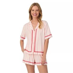 🛌 Beauty Sleep Social Notch Pajama Set – Size Medium – Pink & White Stripes